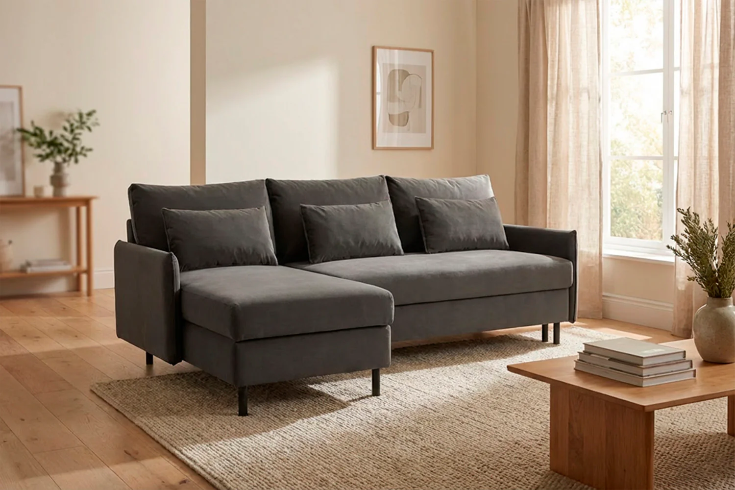Model 12 Sofa Bed with Storage 3 Seater Left Chaise, Elephant - Image 4